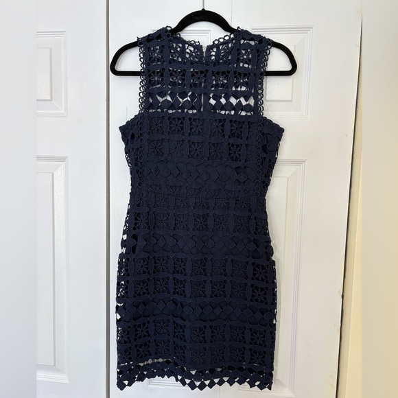 Lulus Pay Tribute crochet navy blue dress size size - Picture 3 of 9